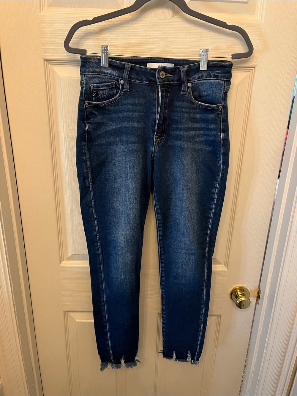 KanCan Dark Blue Cropped Frayed Hem Skinny Jeans